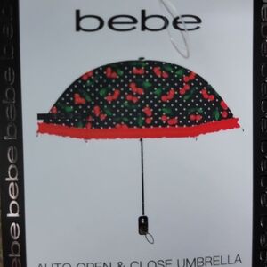 Bebe Black Umbrella with Cherry Accents New W Tag